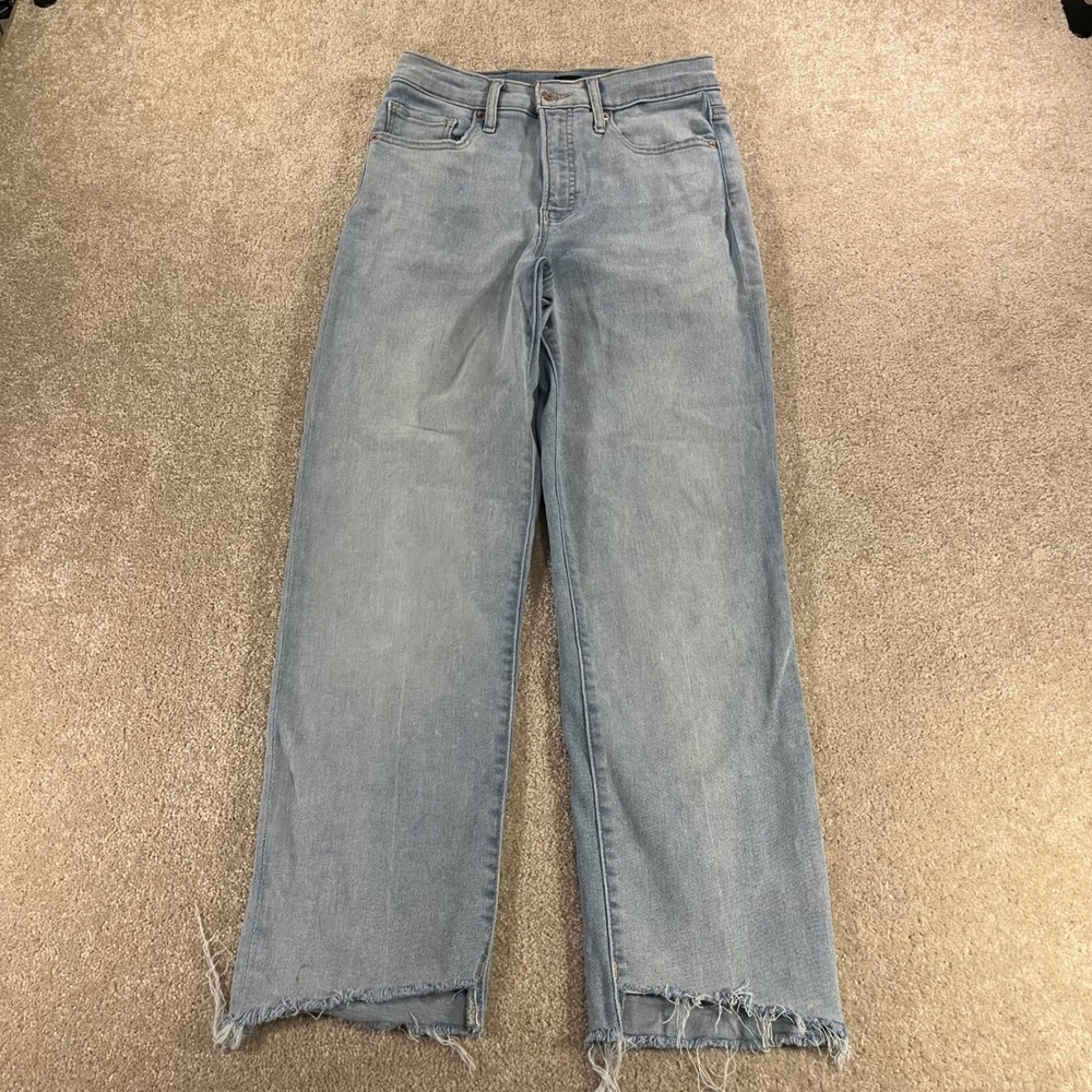 Express Straight Ankle Jeans Womens 6R Light Blue Hyper Stretch Raw Hem